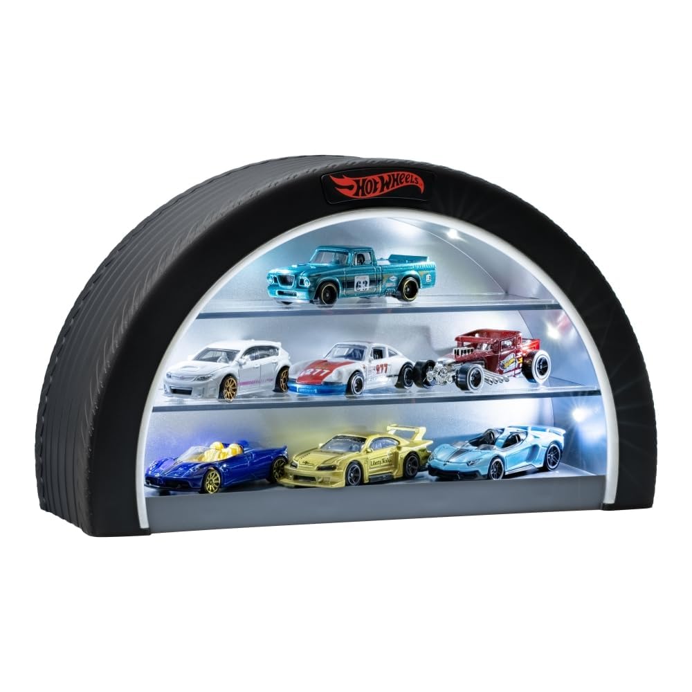 Paladone Hot Wheels Tyre Display Case Light - Holds 8 Cars | LED Illuminated | Wall Mountable or Freestanding 3