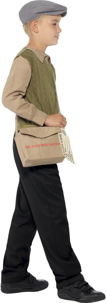 Smiffys Evacuee Boy Kit - Green Dress Up Costume with Jumper, Hat, Bag & Tag