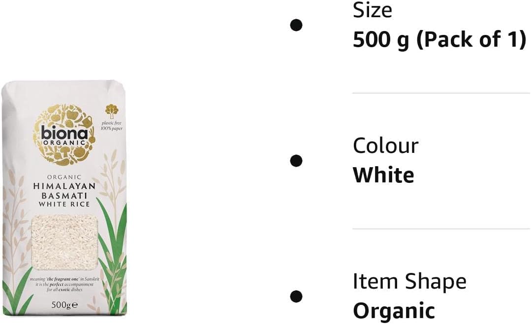 Biona Organic Himalayan Basmati Rice 500g - Long Grain White Rice