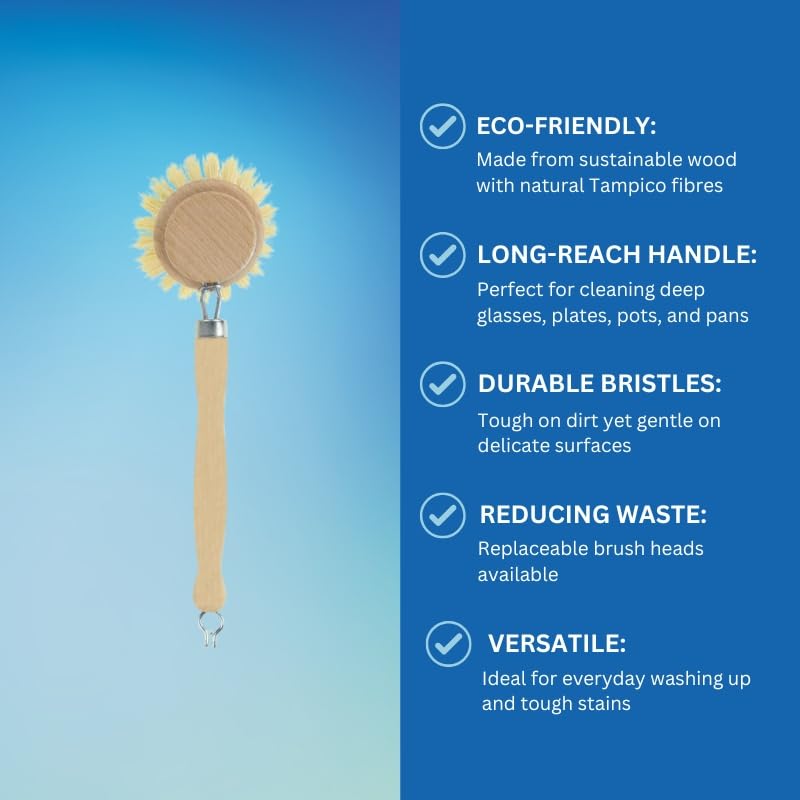 Elliott Spülbürste aus Holz mit natürlichen Tampico-Fasern – langer Griff, austauschbarer Kopf 8