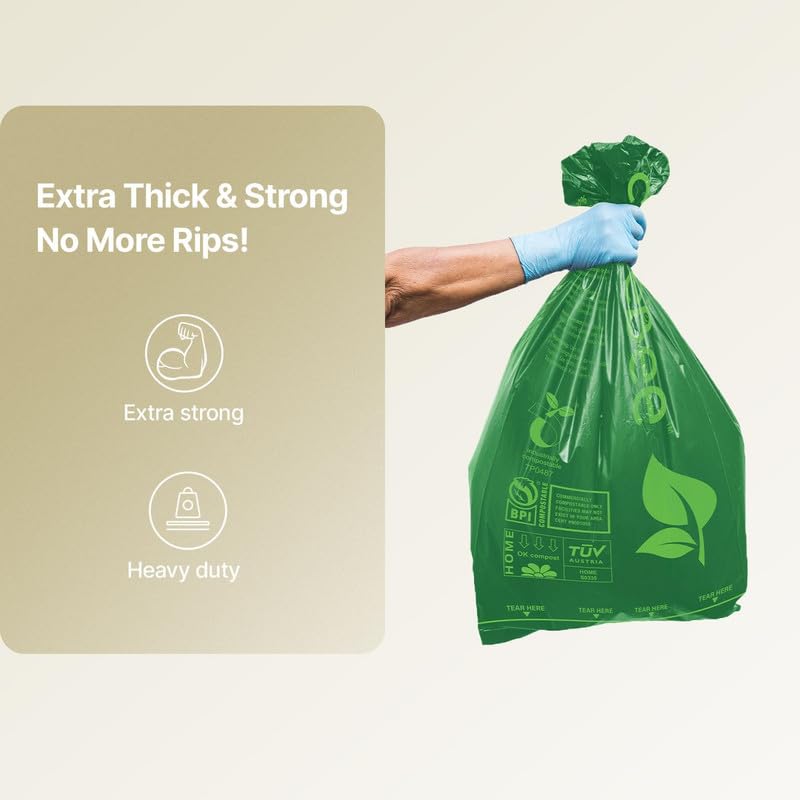 CareBee Biodegradable Kitchen Bin Bags - 50L Capacity, 30 Count | Compostable & Tear Resistant 7