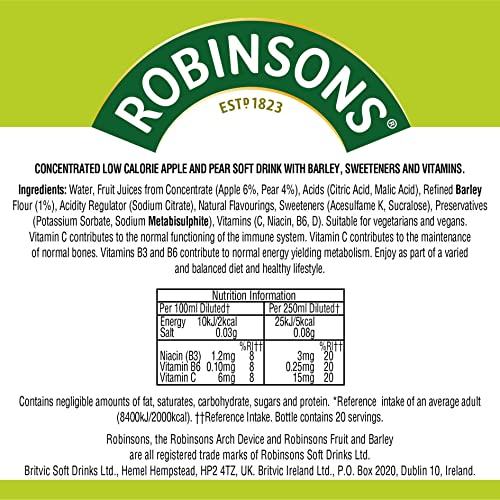 Robinsons Apple & Pear Fruit & Barley Low Calorie Squash Concentrate, 1L 4