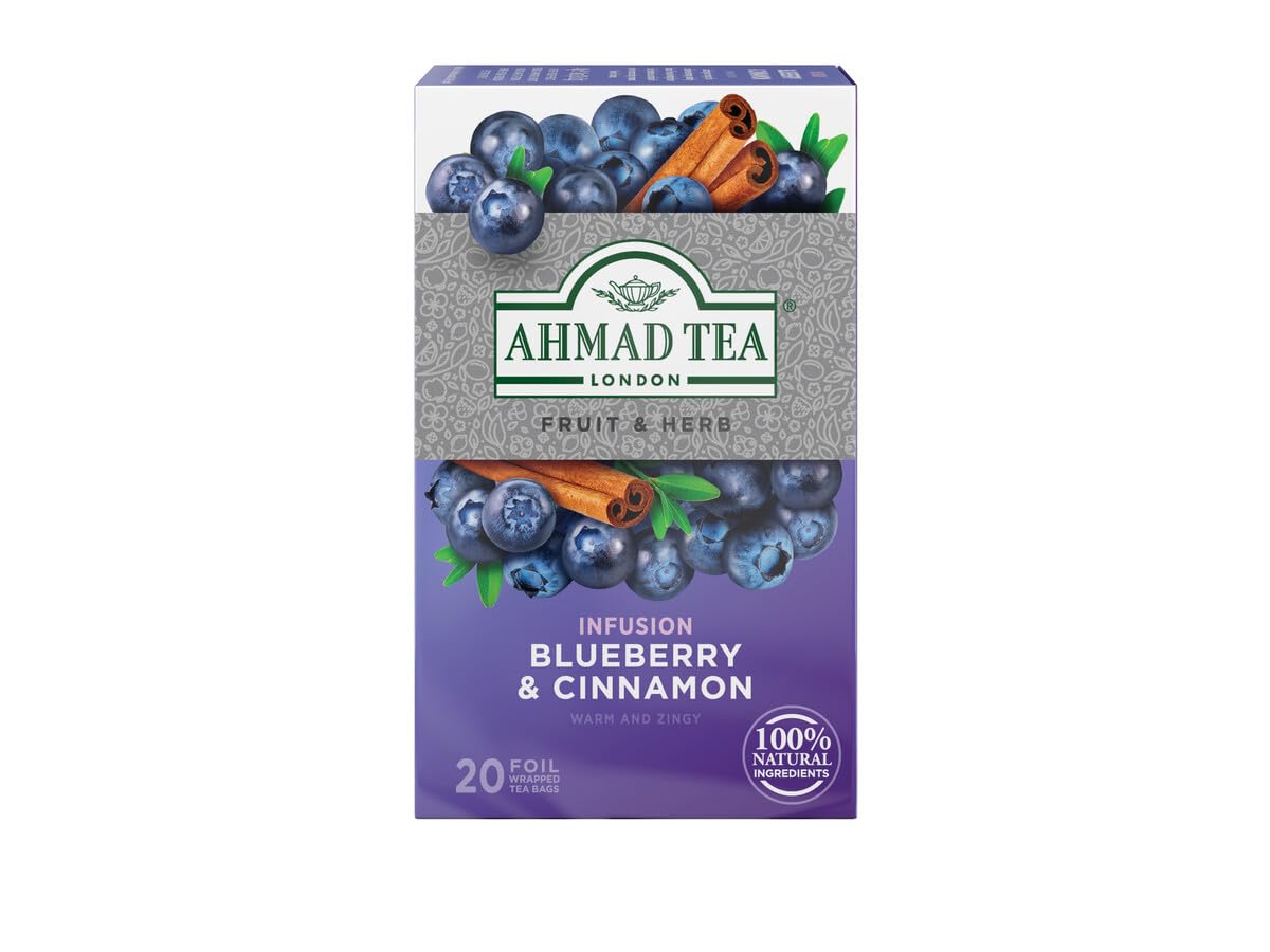 Ahmad Tea - Blueberry & Cinnamon Fruit & Herbal Infusion | 20 Individually Foil-Wrapped Teabags