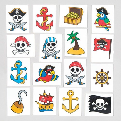 Baker Ross Pesky Pirate Temporary Tattoos (Pack of 24 Designs, 48 Tattoos) for Kids Party Favors