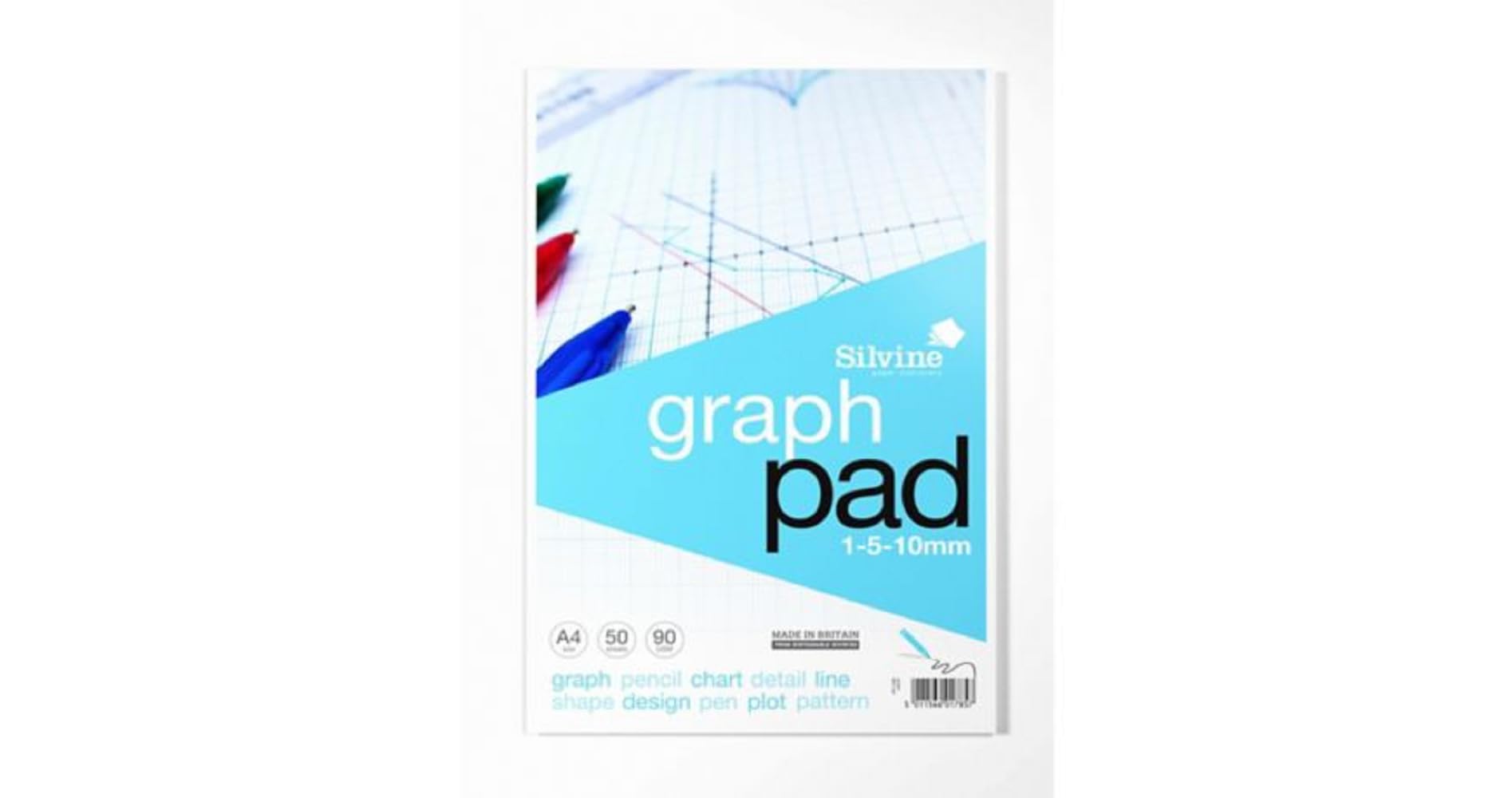 Silvine A4 Graph Pad. 50 Sheets of Quality 90gsm Paper, Printed 1-5-10mm Graph. Ref A4GP 1