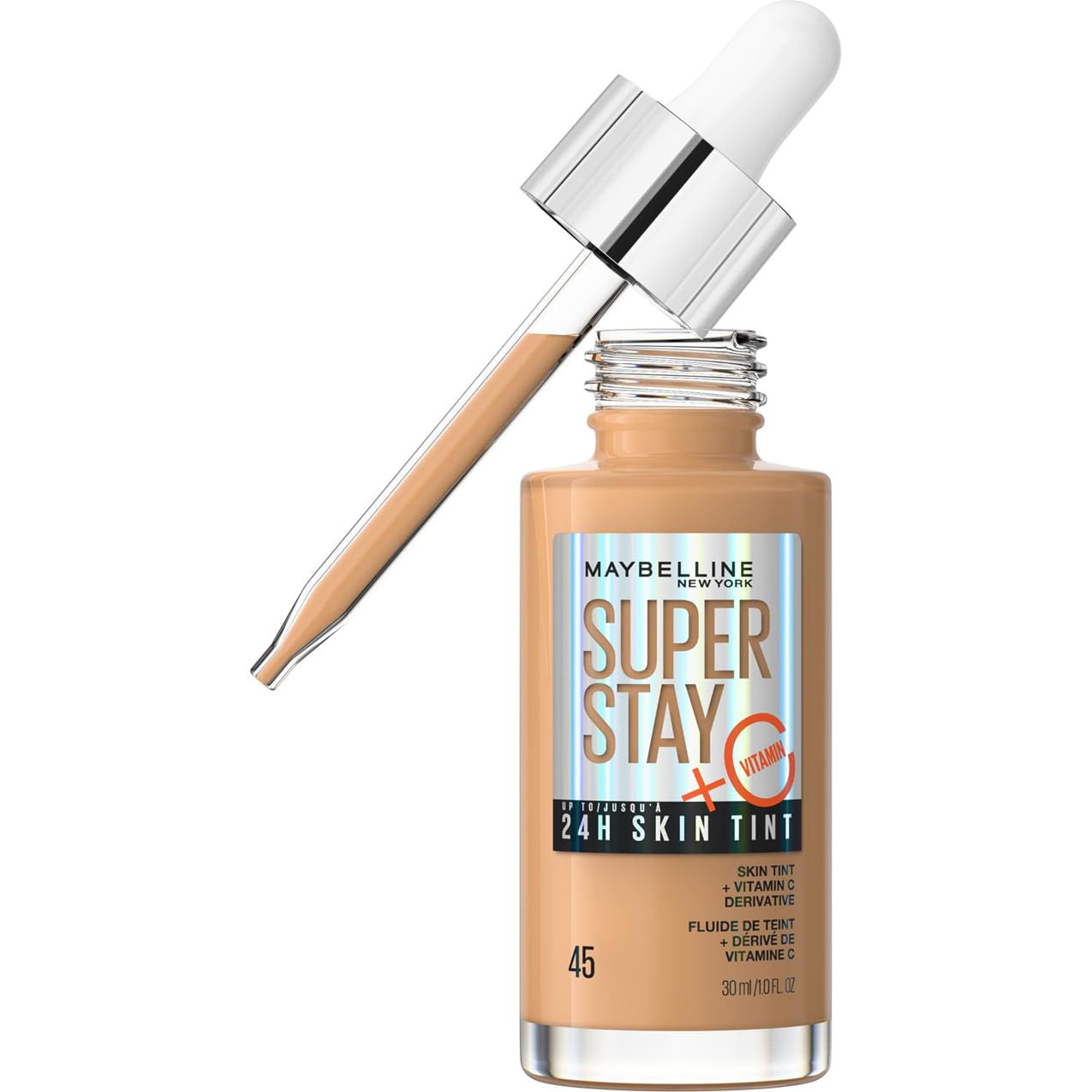 Maybelline Super Stay Skin Tint Foundation with Vitamin C - Shade 45, Vegan Formula, 24H Wear