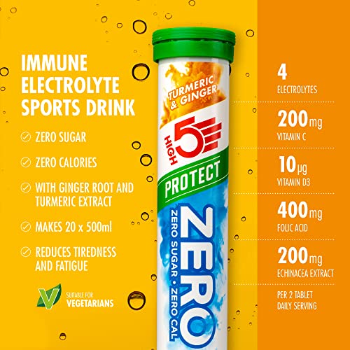 HIGH5 Zero Protect Electrolyte Hydration Tablets with Vitamins C & D (Turmeric & Ginger) - 20 Tablets (106994002069GBR)