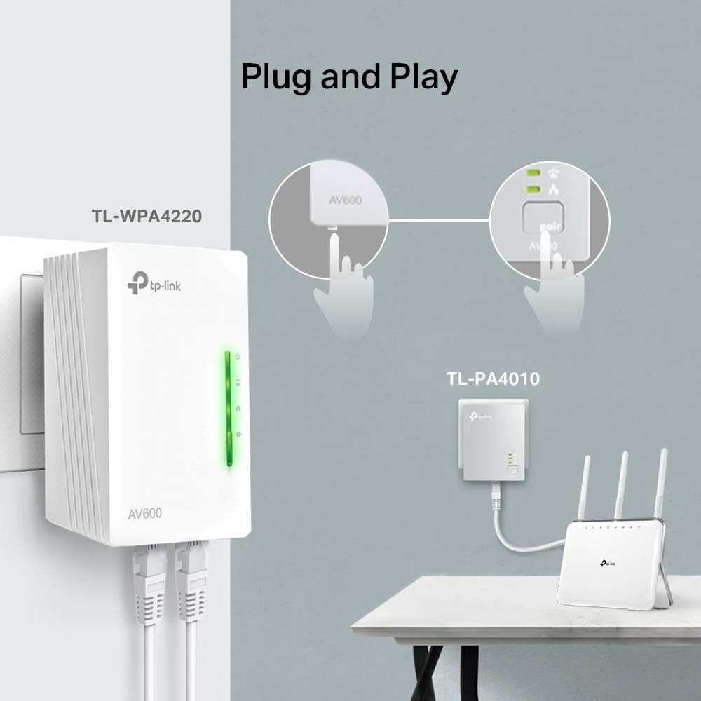 TP-Link TL-WPA4220KIT AV600 Powerline Adapter WiFi Extender Kit - 600Mbps Speeds, 300m Range, 2 Ethernet Ports, Black 5