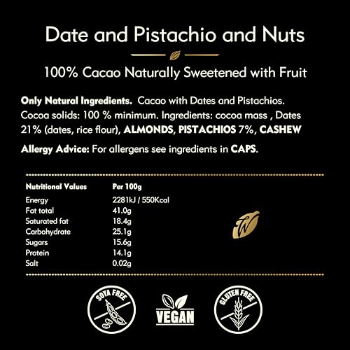 Willie's Cacao - 100% Cocoa with Pistachio & Date - No Added Sugar Chocolate Bar 6