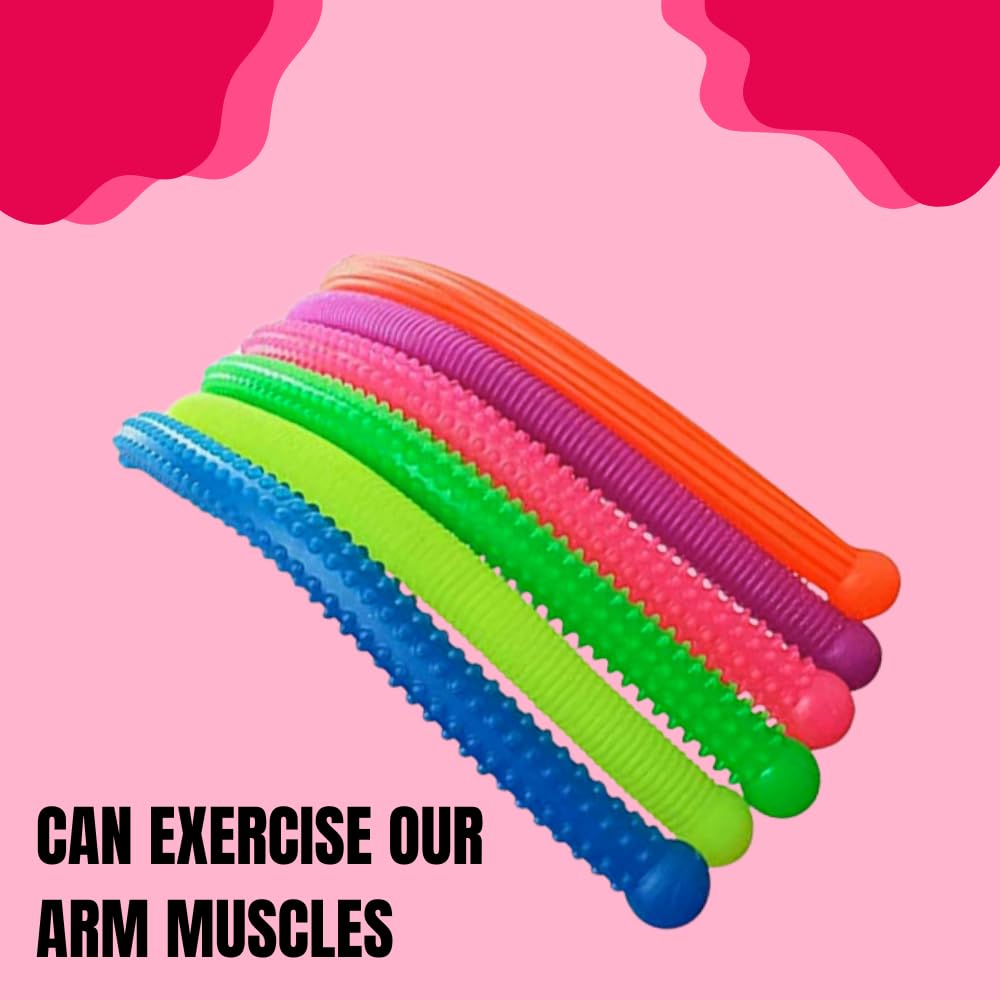 Playlearn Sensory Fidget Textured Elastic Stretchy Snakes - 6 Pack for Kids 3+ 5