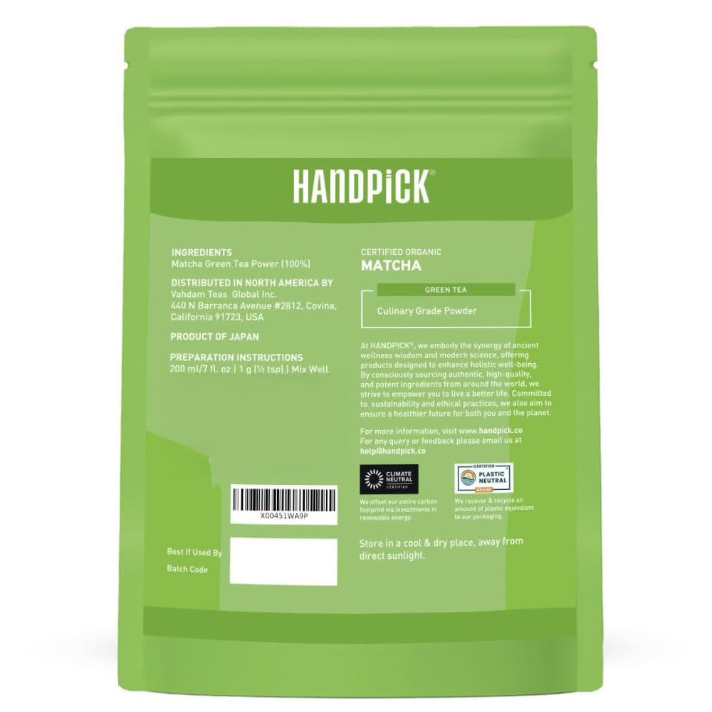 HANDPICK Japanese Matcha Green Tea Powder (100g) - Culinary Grade, Non-GMO, Resealable Packaging 3