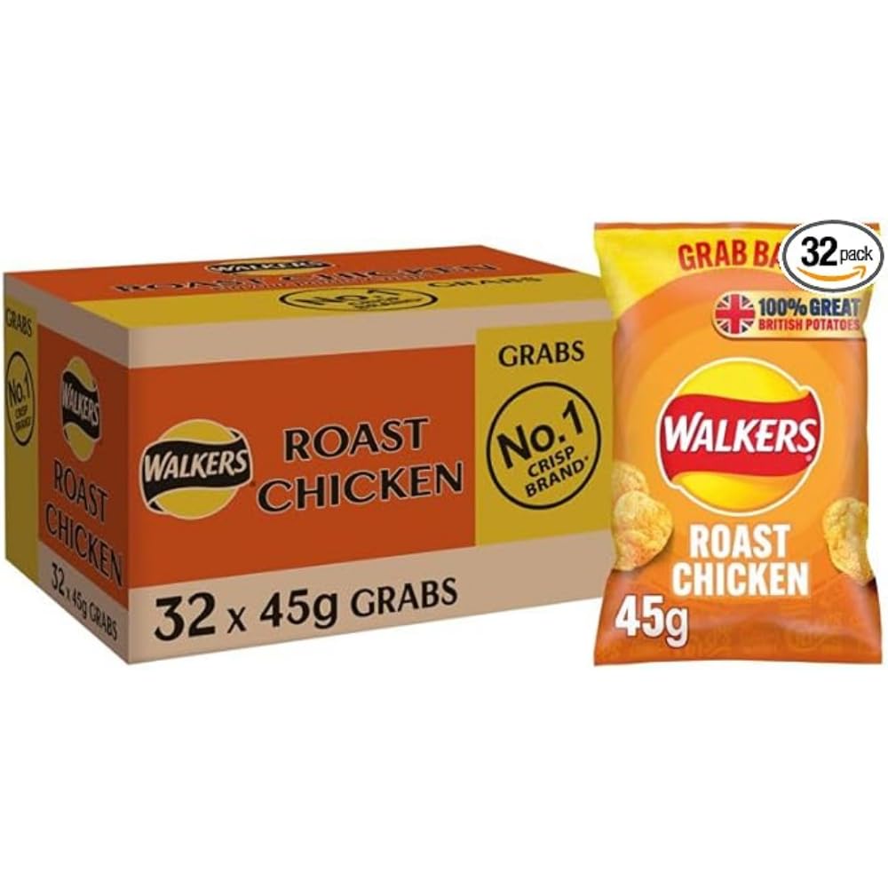 Walkers Roast Chicken Crisps 45g (Case of 32) - 100% British Potatoes, No Artificial Colours
