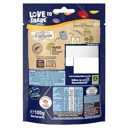 Smarties Milk Chocolate Sharing Bag 105g (Pack of 8) 6