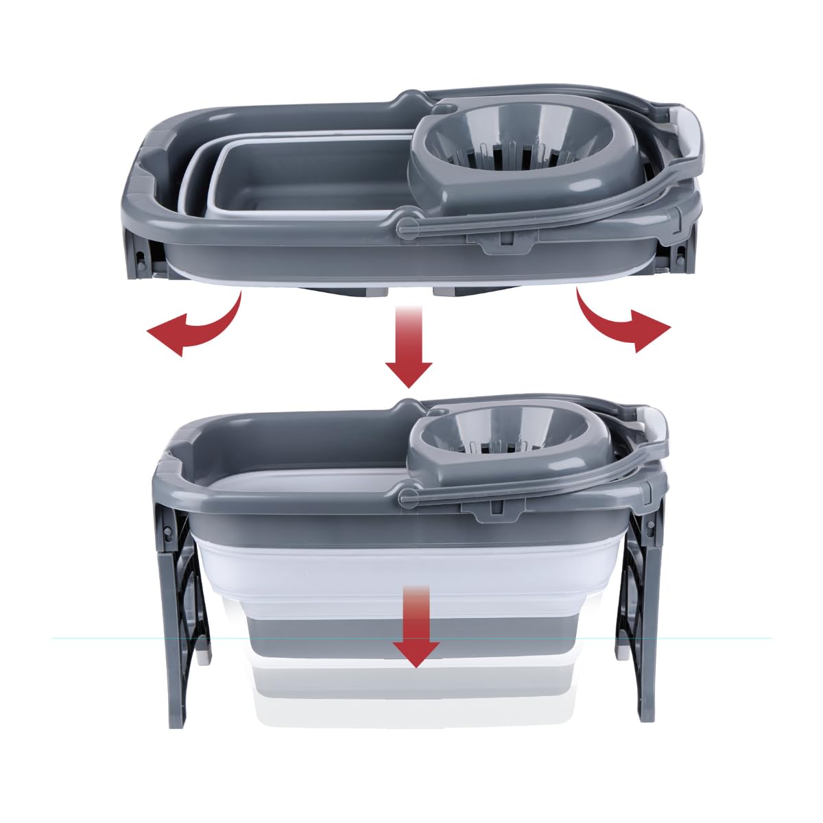 Dirt Devil Foldable Mop Bucket - 20 Litre Capacity with Integrated Wringer | Grey White