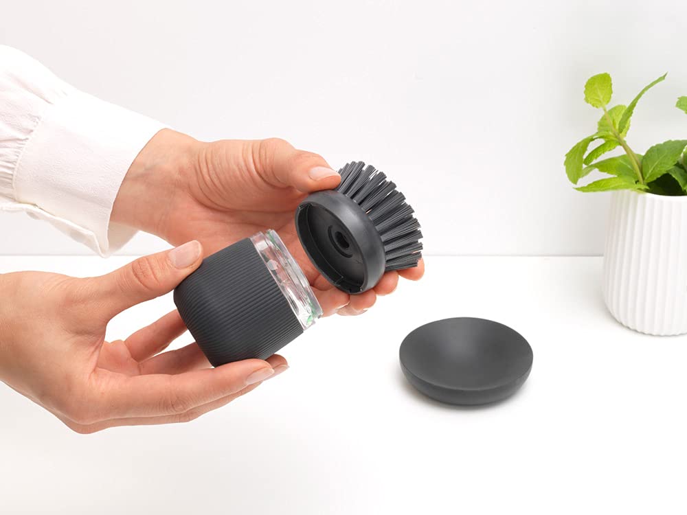 Brabantia Refillable Soap Dispensing Washing Up Brush - Ergonomic Grip, Integrated Reservoir, Drying Tray | Dark Grey 5