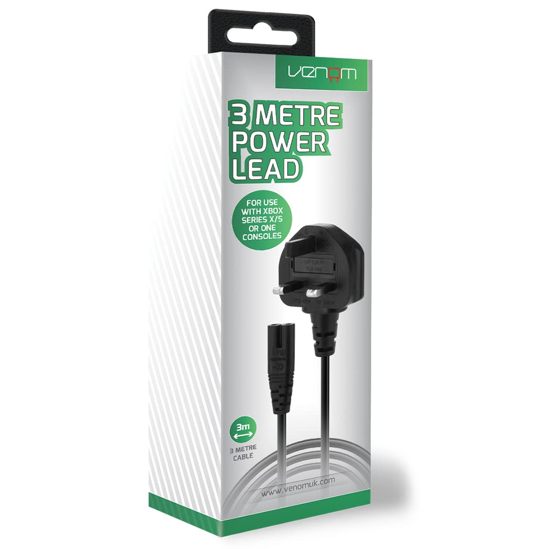 Venom Replacement Power Cable - 3 Metre Length | UK 3-Pin Plug | Xbox Series X/S & Xbox One