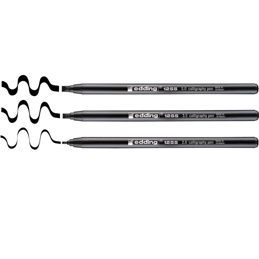 edding 1255 Calligraphy Pen - Black Ink | Calligraphy Nib 2-5 mm | Pack of 3