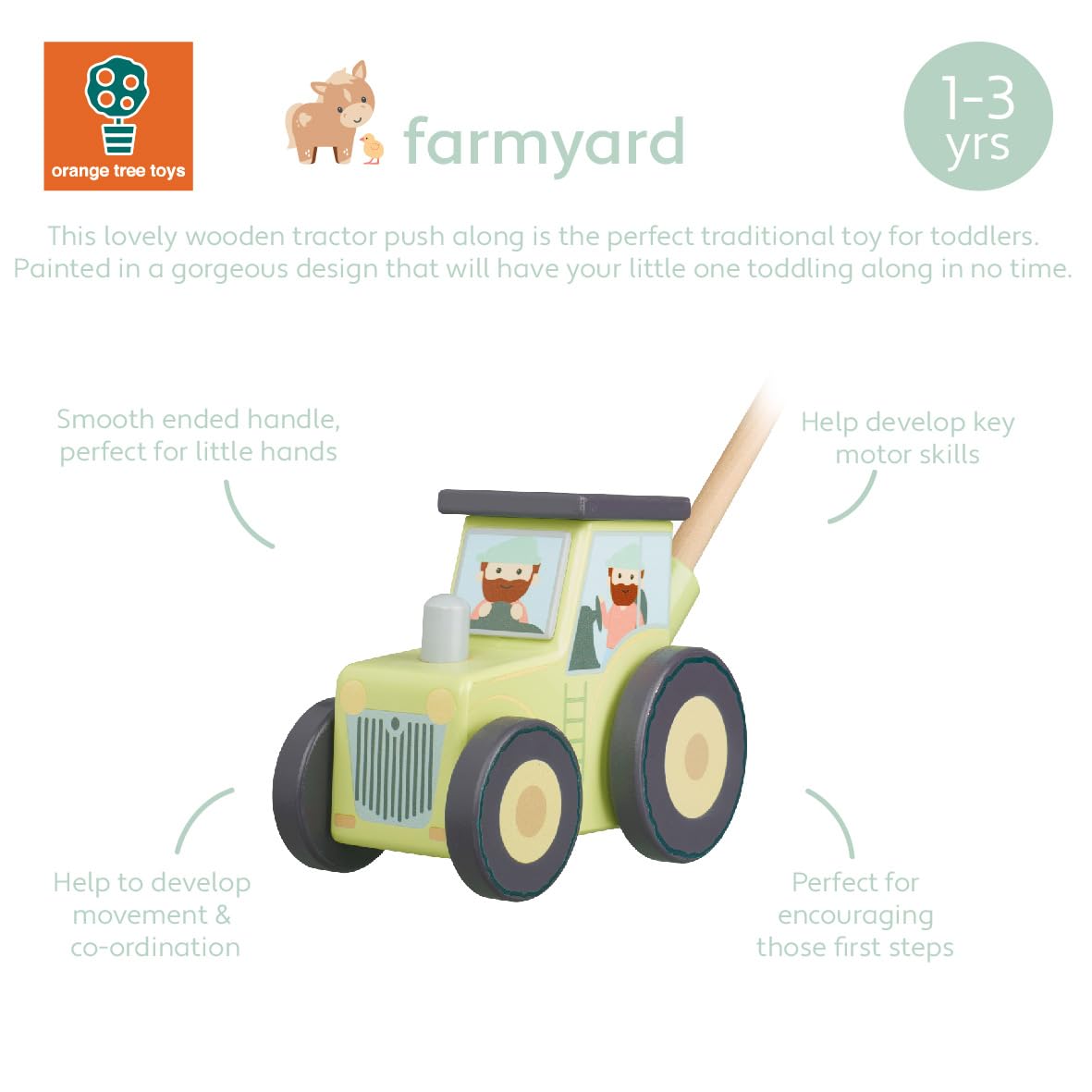 Wooden Tractor Push Along Toy - Early Development Vehicle for Toddlers 12 Months+