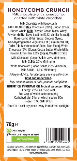 Bon Bons Milk Chocolate Honeycomb Crunch Bar - 70g | Handcrafted by Chocolatiers 2