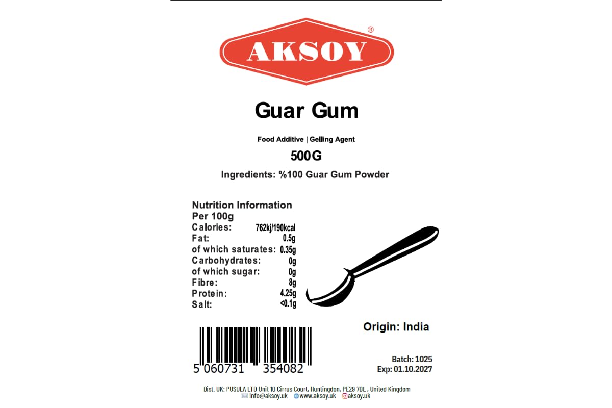 AKSOY Guar Gum Fine Powder Thickener, Emulsifier and Stabiliser Agent - 500g