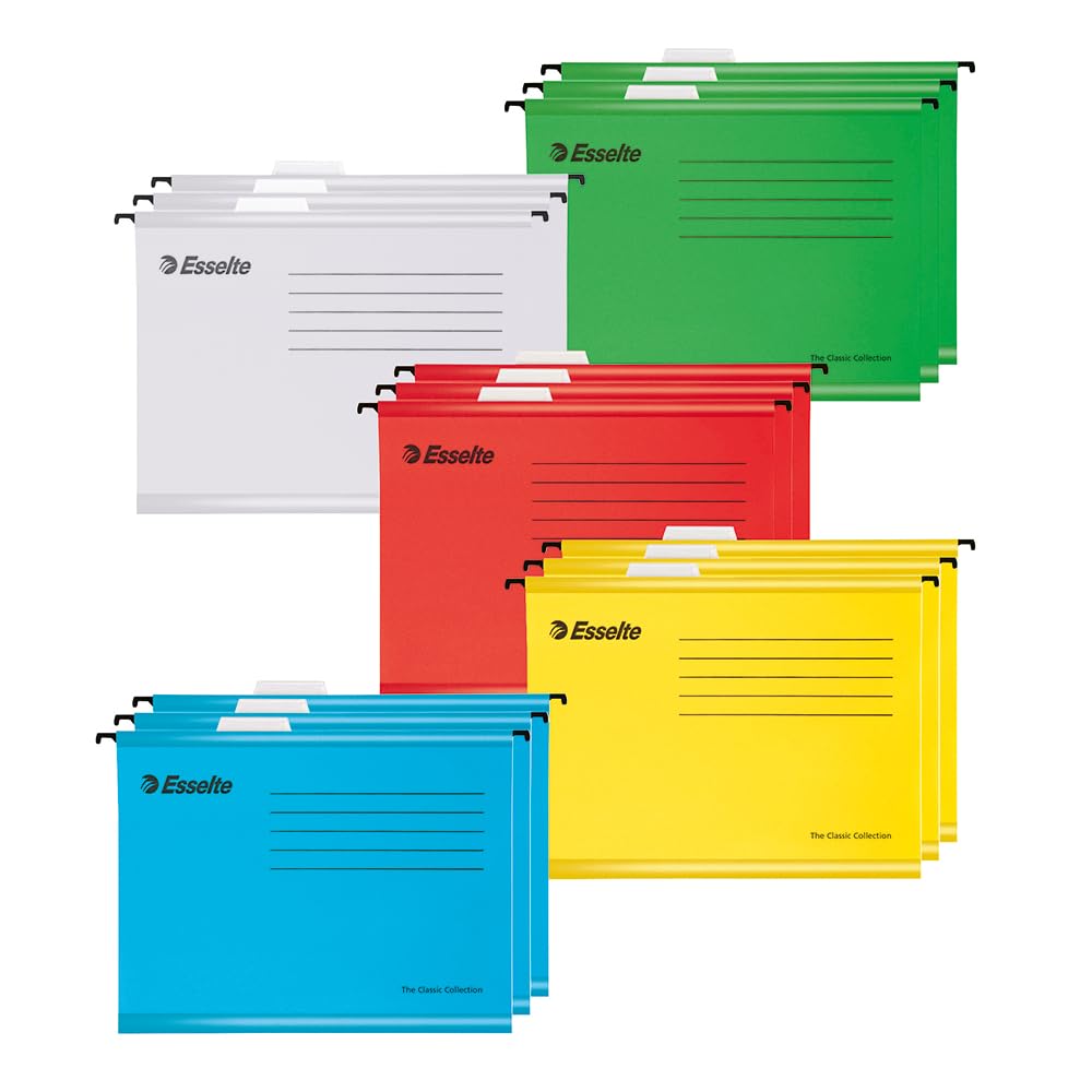 Esselte A4 Reinforced Hanging Suspension Files - Pack of 15 | Holds 150 Sheets | Assorted Colors 1