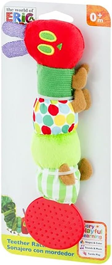 The Very Hungry Caterpillar Teether Rattle - Soft Plush Baby Toy with Crinkle Sounds & Textured Tail