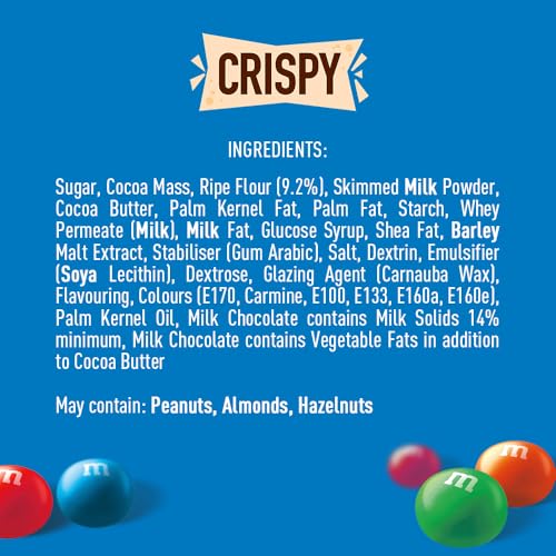 M&M's Crispy Chocolate Pouch 374g - Family Size Snack Pack 6