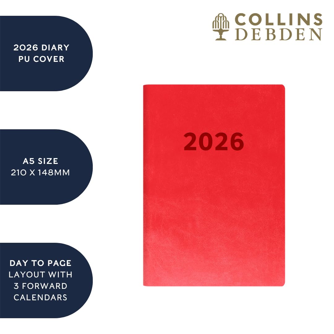 Collins Edge Rainbow 2026 Appointment Book Planner - A5 Day-to-Page | PU Cover | Red 3