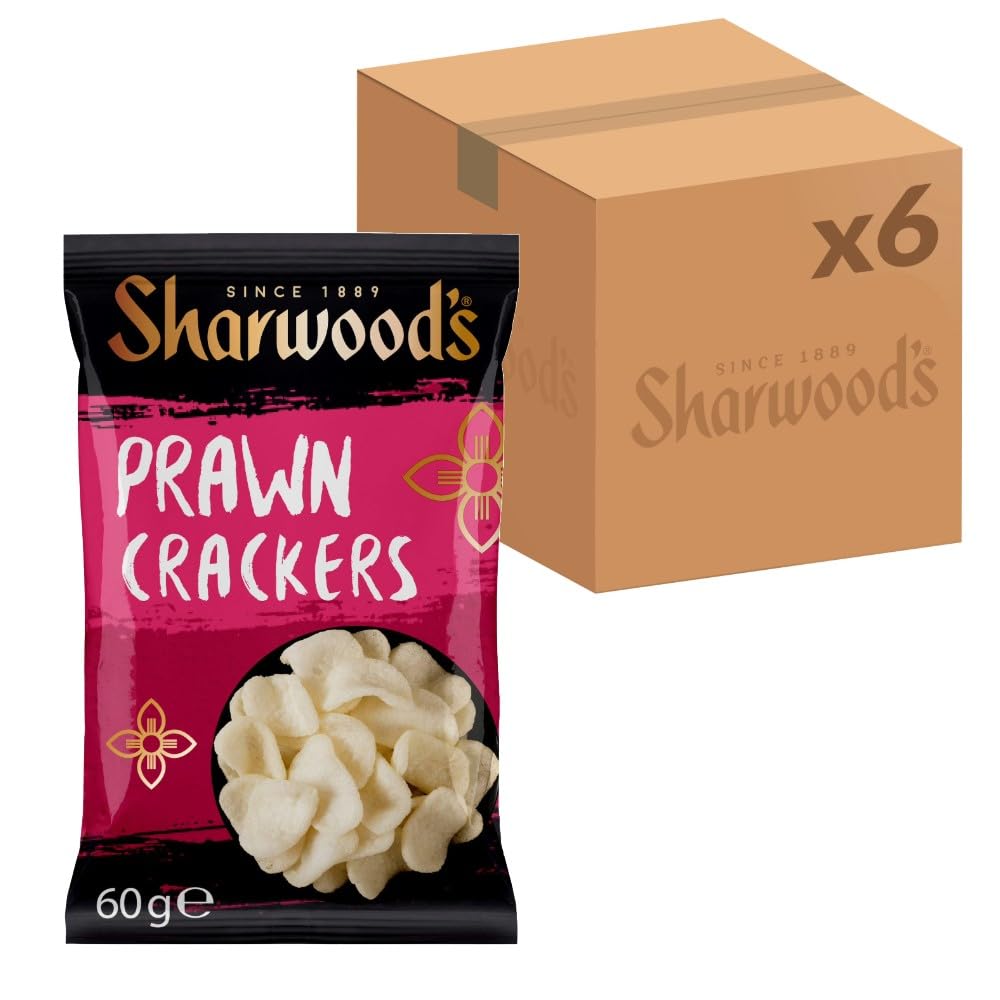 Sharwood's Prawn Crackers – Crispy Chinese Snack with Real Prawns, 60g Pack of 6
