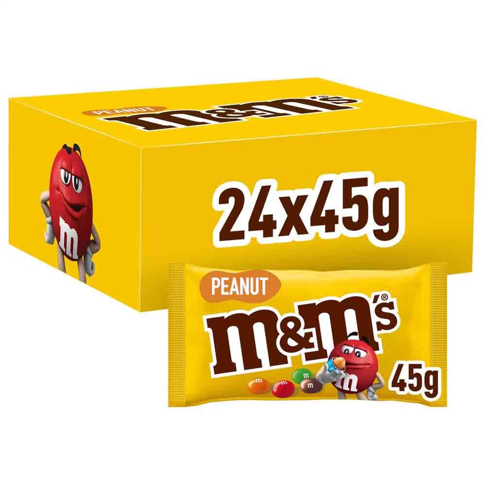 M&M's Peanut Bulk Box - Milk Chocolate Candy Snacks, 24 Packs (45g Each)