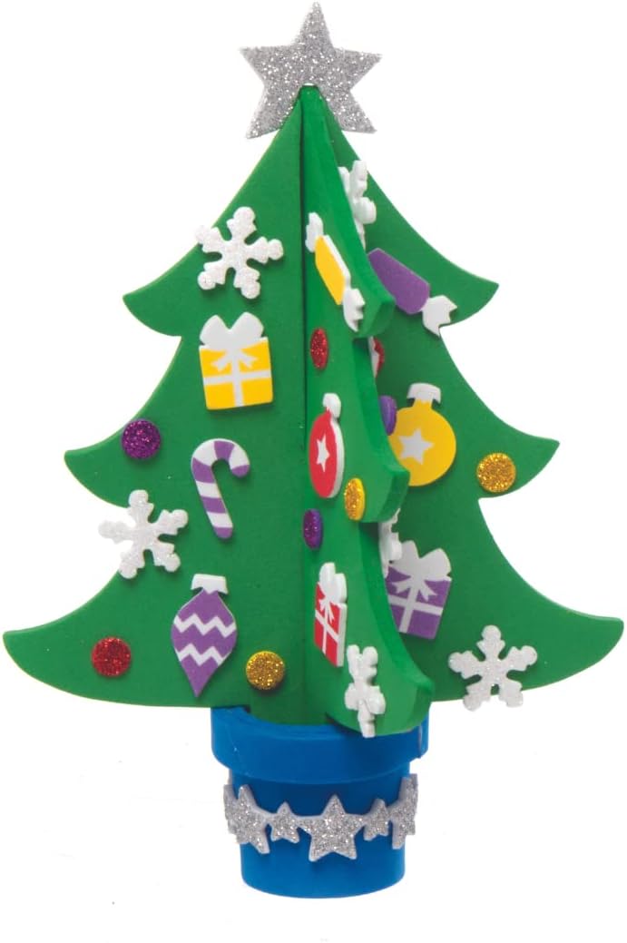 Baker Ross AX427 Christmas Tree Craft Kit - Pack of 4 Foam Decorations for Kids 4