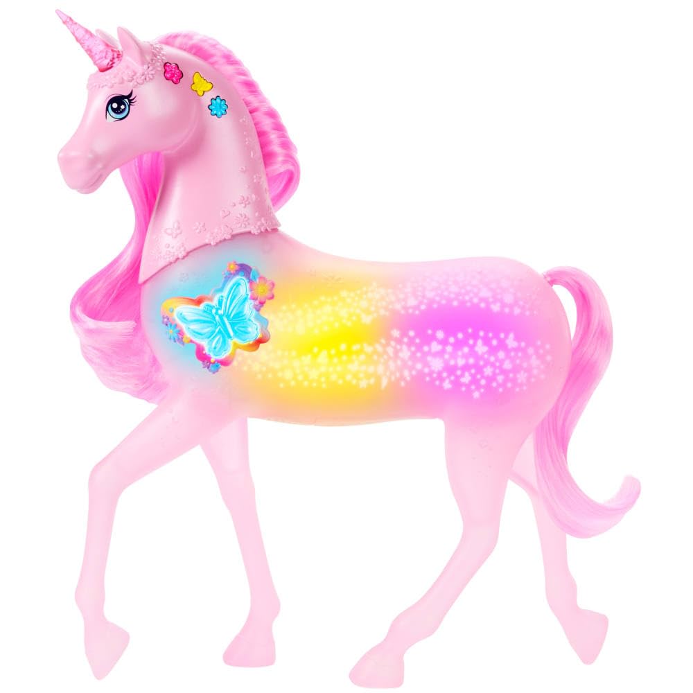 Barbie Sparkle Lights Spielzeug-Einhorn – Interaktives Licht- und Soundspiel für Kinder ab 3 Jahren
