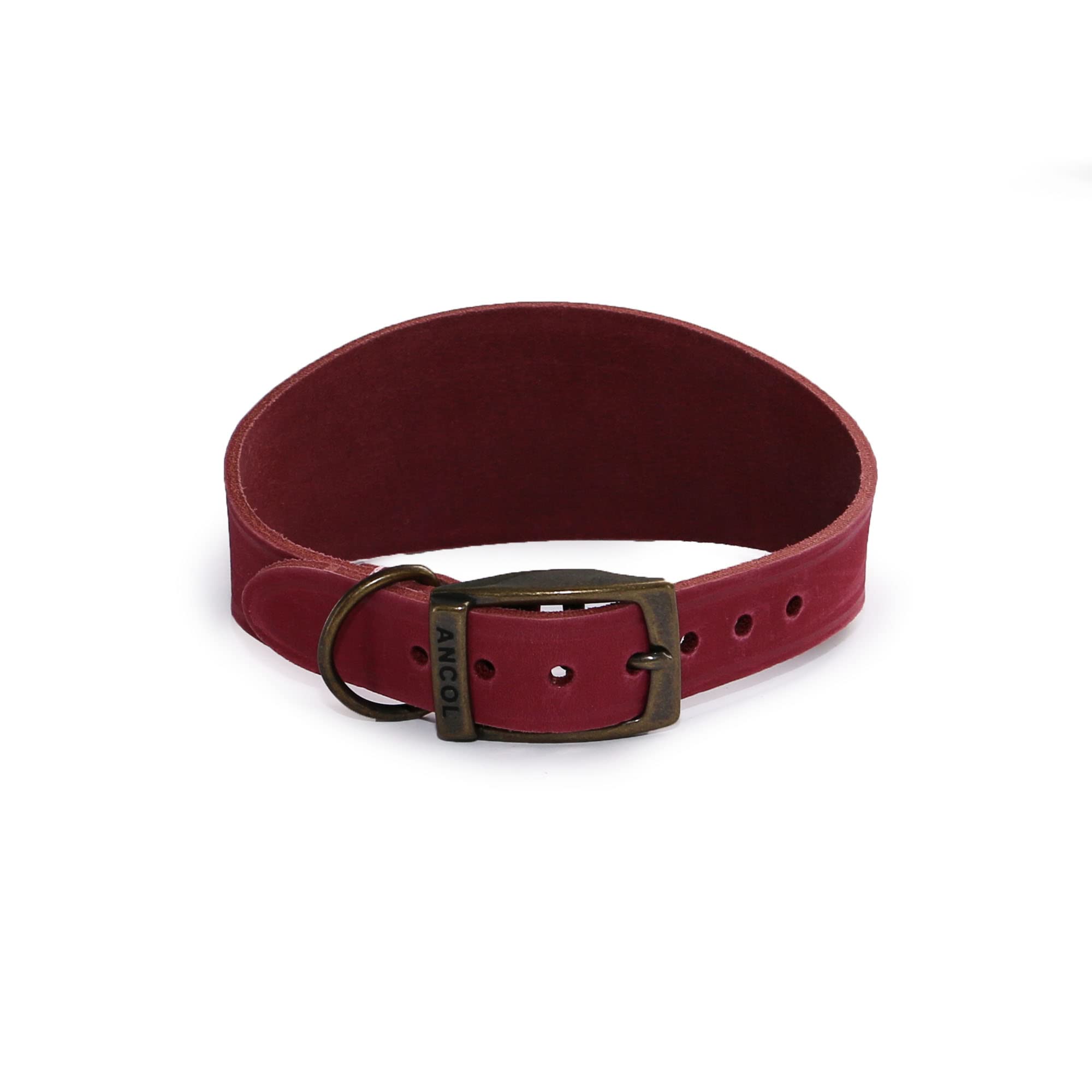 Ancol Timberwolf Leather Greyhound Dog Collar - Raspberry | 34-43cm Size | Top Grain Bridle Leather