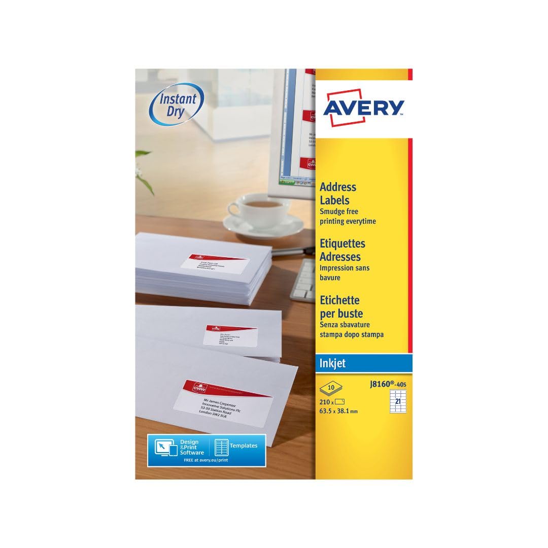 AVERY Smudge Free Printable Address Labels for Inkjet Printers | 63.5 x 38.1 mm | 210 Labels