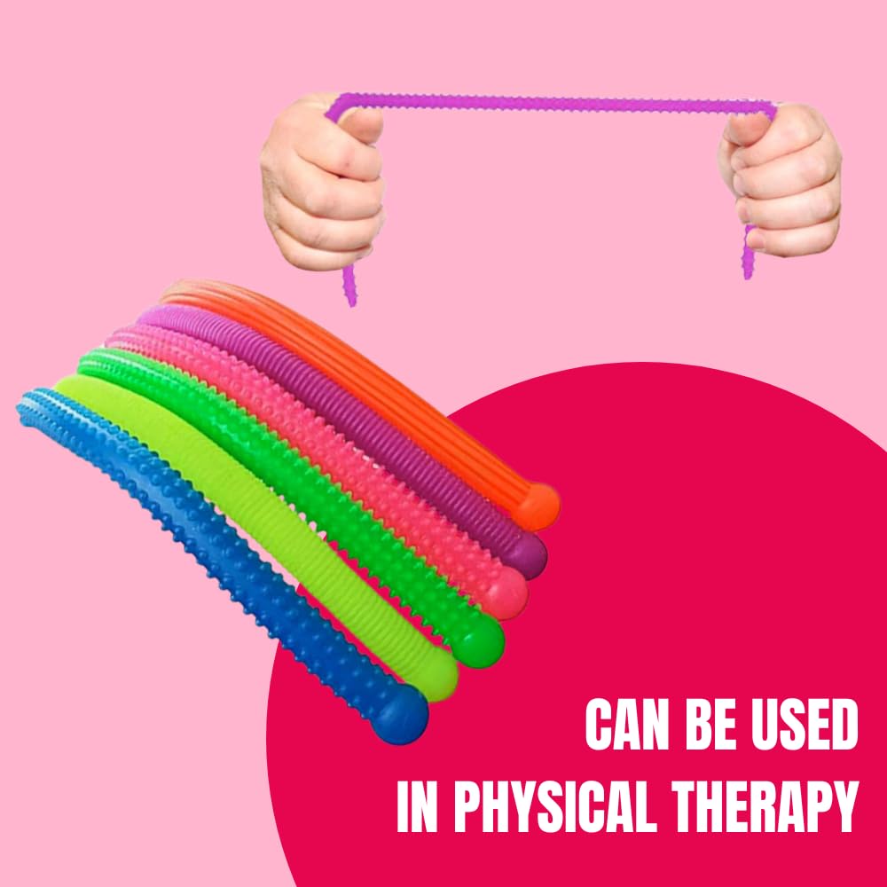 Playlearn Sensory Fidget Textured Elastic Stretchy Snakes - 6 Pack for Kids 3+ 6