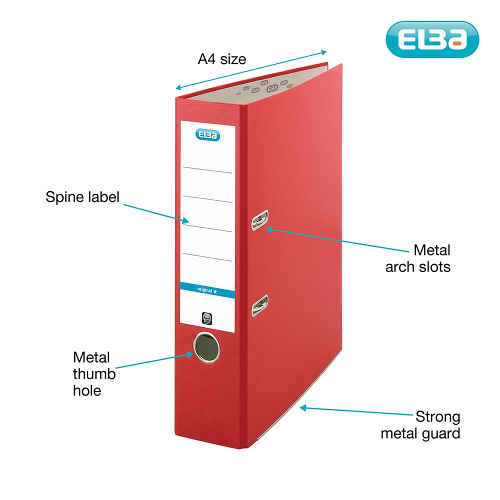 Elba A4 Lever Arch File - 570 Sheet Capacity | 80mm Spine | Red