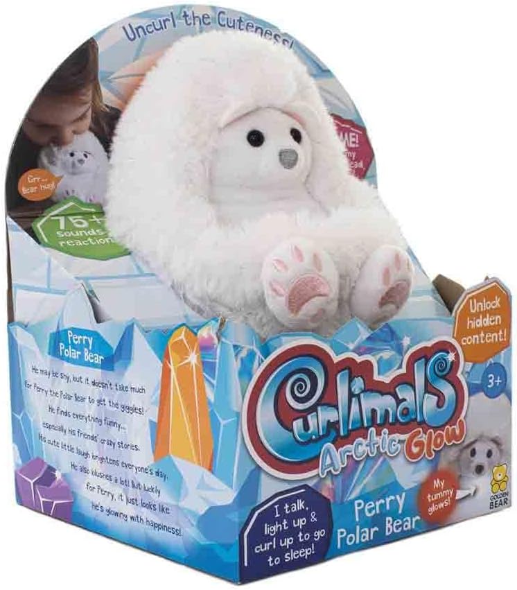 Curlimals Perry Polar Bear Arctic Glow Teddy Bear - Interactive Light-Up Plush Toy for Kids 8