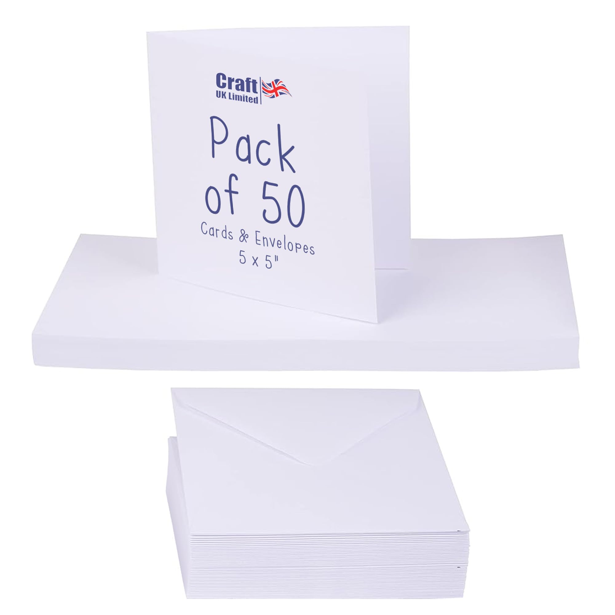 Craft UK 243 White 5x5 Inch Card and Envelope Pack of 50 | Premium UK Made Card Stock 1
