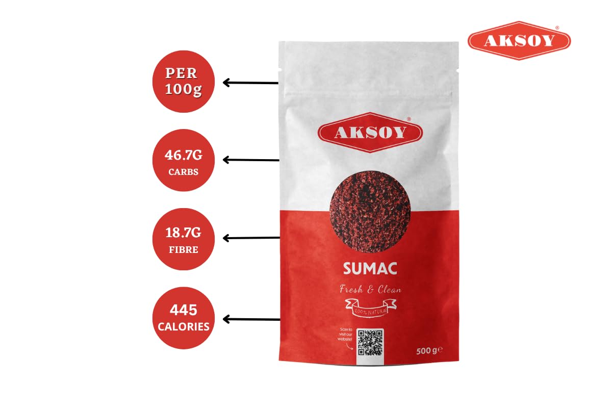 Aksoy Premium gemahlener Sumach 500 g | 100 % natürliches würziges Gewürz für nahöstliche und mediterrane Gerichte