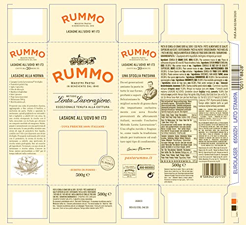 Rummo Egg Lasagne All'uovo Pasta, No.173 - Premium Italian Pasta Sheets, Ar
