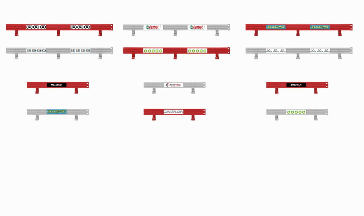 Scalextric Classic Barriers with Stickers - 12 Pieces, Grey/Red, 1:32 Scale