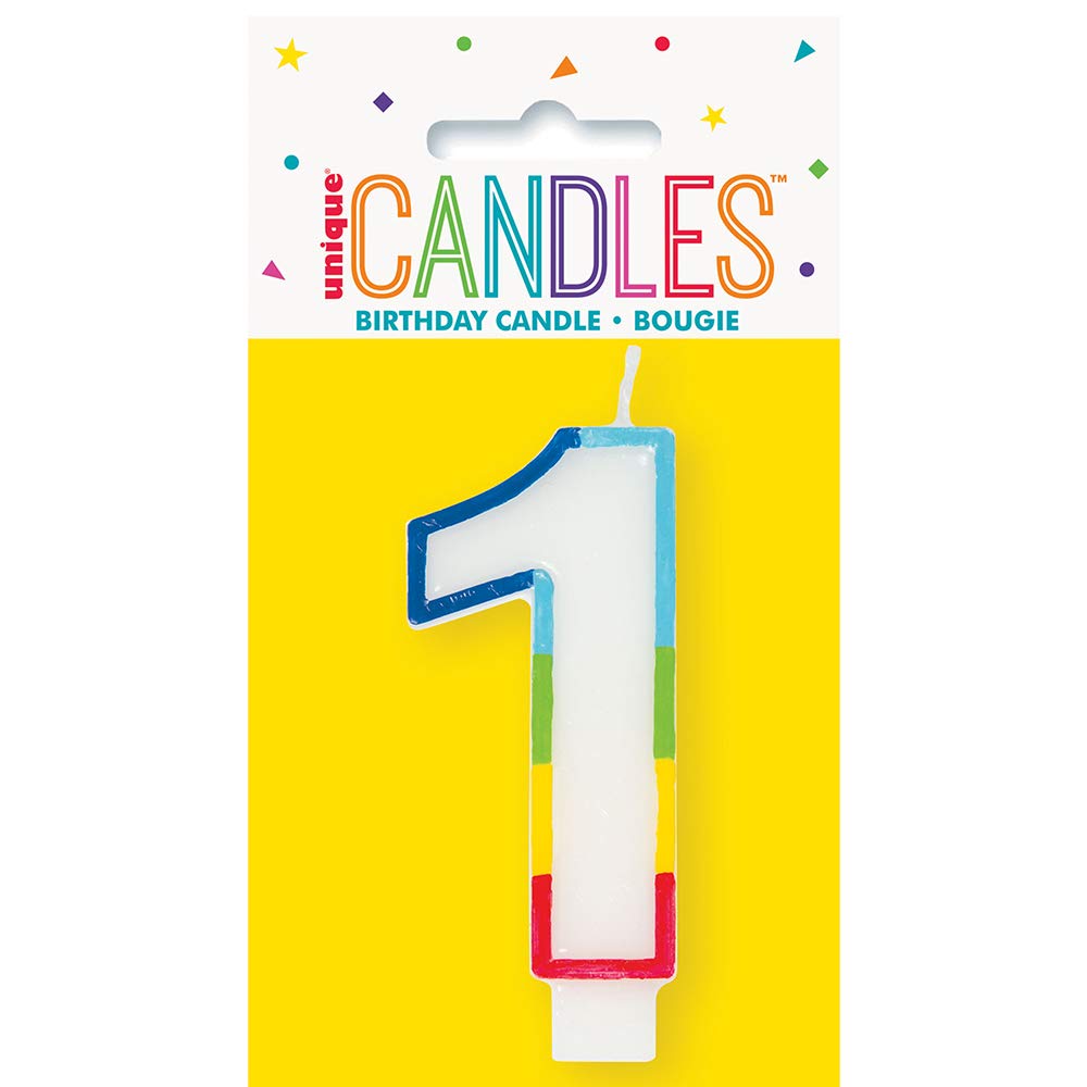Unique Rainbow Border Number 1 Birthday Candle - 7cm x 12cm