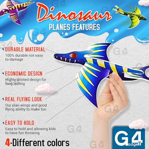 G4GADGET Dinosaurier-Gleitflugzeuge – 12er-Pack, leichte Schaumstoffgleiter für Kinder ab 3 Jahren 3