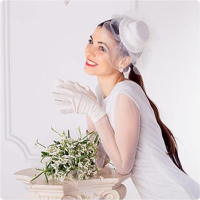 SHATCHI White Short Gloves for Captain, Clown, Magician, Santa Costume 3