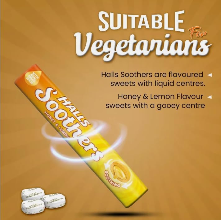 Halls - Soothers Honey & Lemon Flavoured Lozenges with Real Fruit Juices, 45 g 5