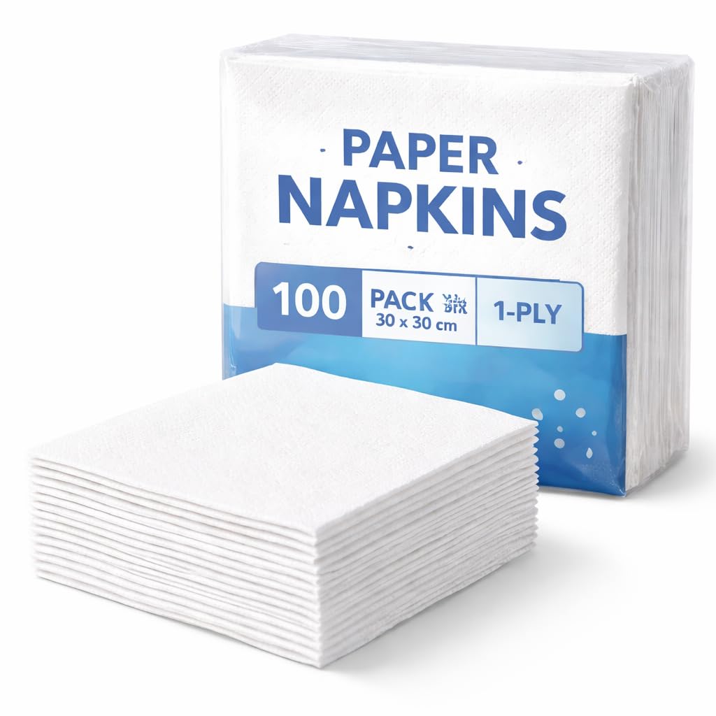 1ABOVE Paper Napkins - 1-Ply White for Parties & Catering | 30x30 cm | 100 Pack