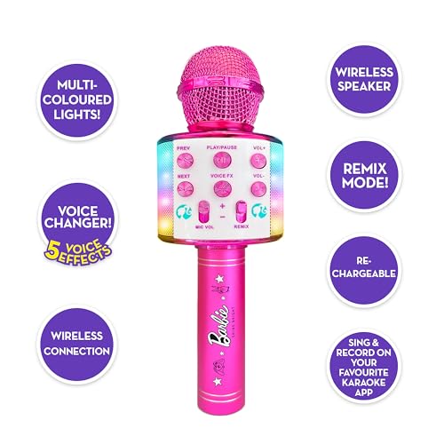 Barbie Bright Voicemaster Microphone - Wireless Karaoke Mic with Voice Changer & Lights 7