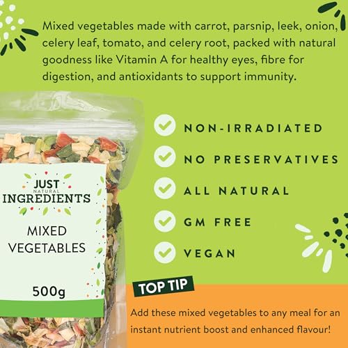 JustIngredients - Mixed Vegetables 500g Dried Veg Mix, Dehydrated Organic Vegetable Blend 5