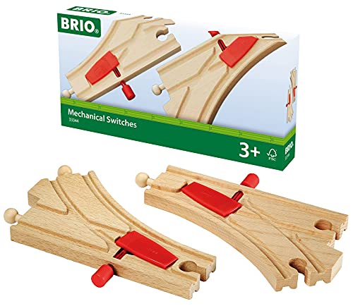 BRIO World Mechanical Switches Wooden Train Track - 2 Pack for Kids 3 Years Up 4