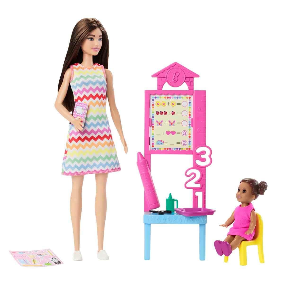 Barbie Teacher Doll Playset with Toddler Student & Classroom Accessories